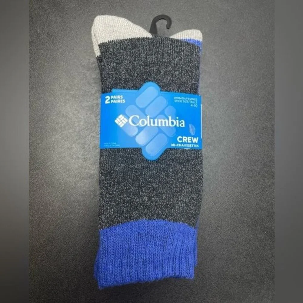 COLUMBIA COTTON BLEND 2-PAIRS CREW SOCKS MI-CHAUSSETTES 4-10